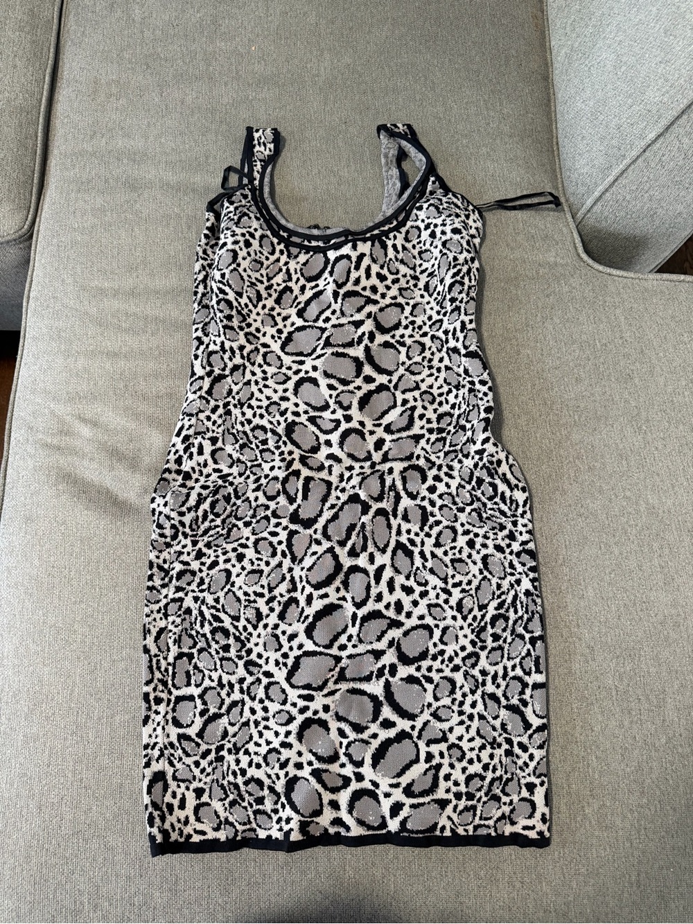 BCBGMaxAzria Black and White Animal Print Midi Dress